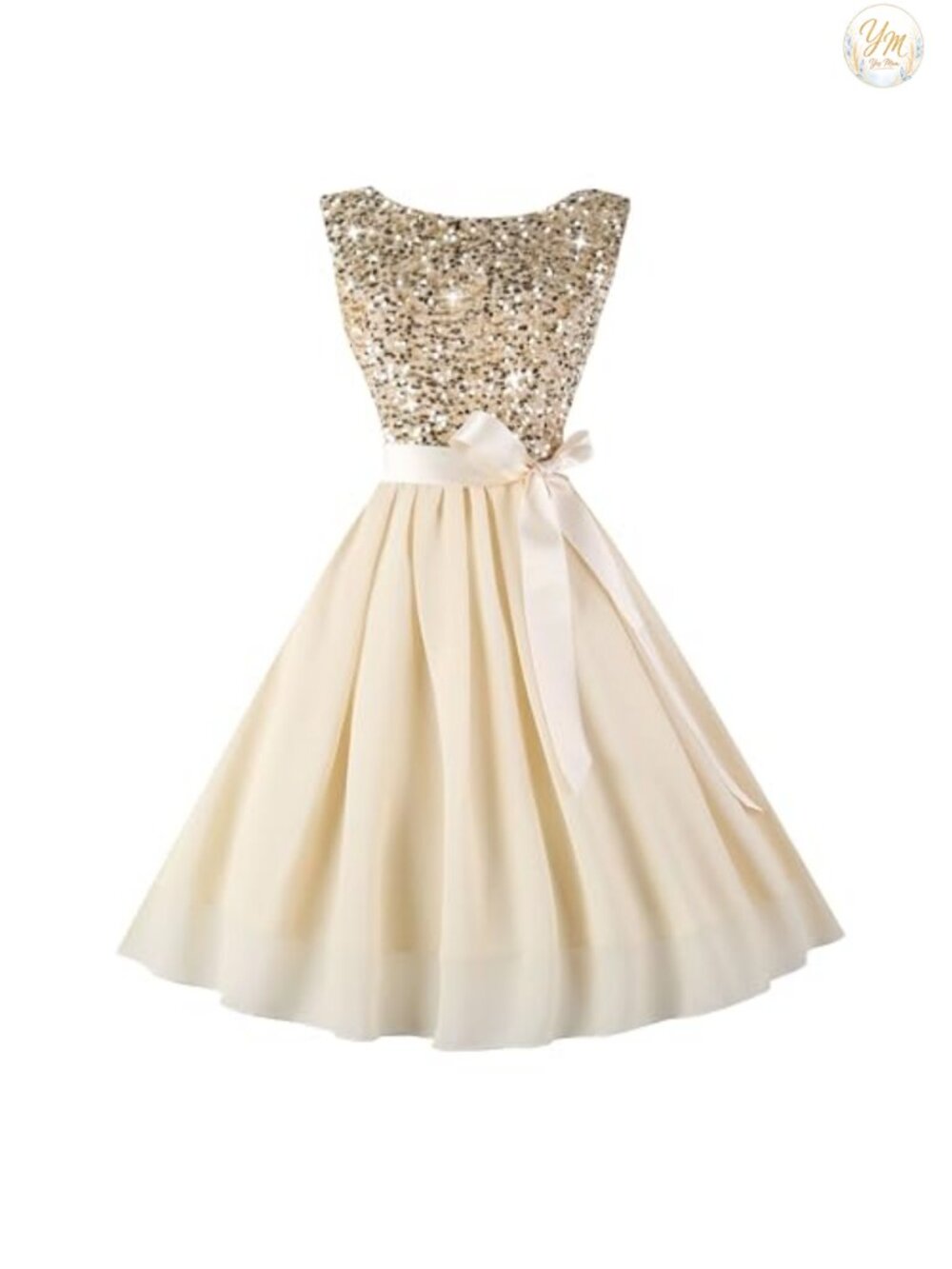 Sleeveless Boatneck Sequin Cocktail Dress A-Line Knee Length
